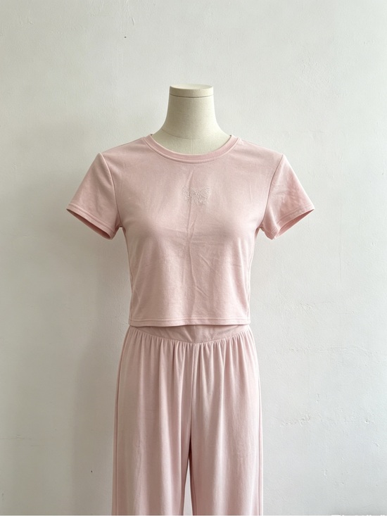 Other - Women’s Soft Pink Velour Lounge Set - Tee & Wide-Leg Pants